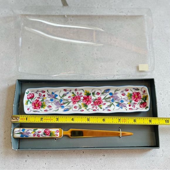 Vintage Neiman Marcus Letter Opener and Tray Floral Flowers Ceramic Japan - Picture 6 of 6